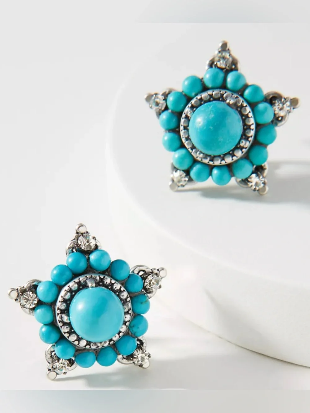 Anthropologie Rada Turquoise Rhinestone Star Post Earrings - Picture 1 of 8